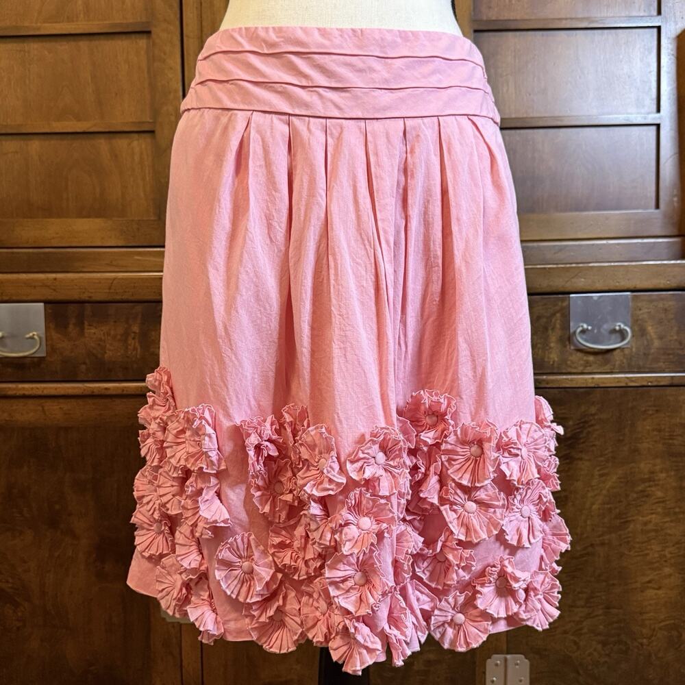 Anthropologie Liefsdottir Women’s Pink 3D Floral Hem A-Line Mini Skirt 8 FLAWED